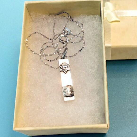 Silver Star of David Mezuzah Pendant Necklace - Picture 10 of 11
